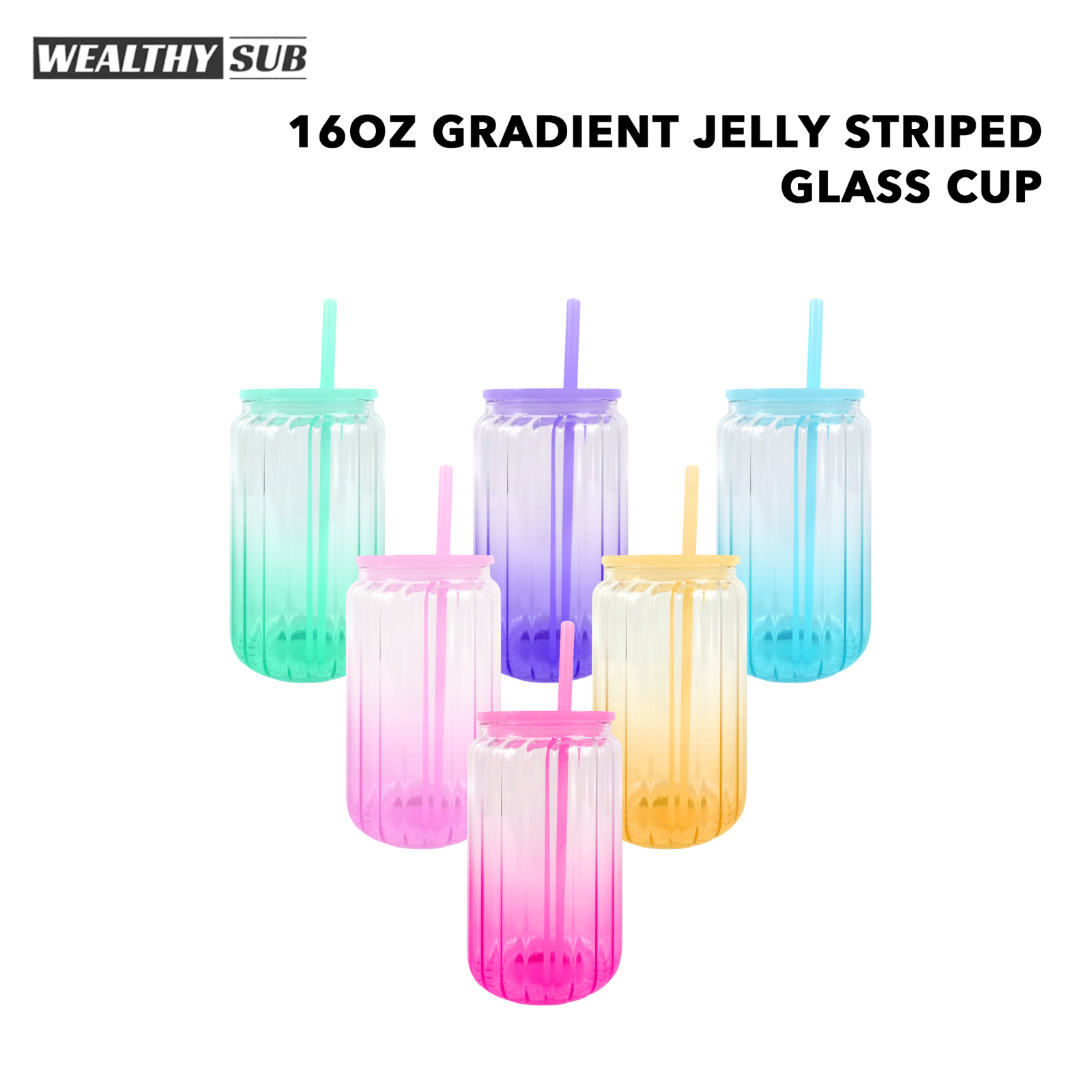 Wealthysub China warehouse sublimation 16oz gradient jelly striped glass cup